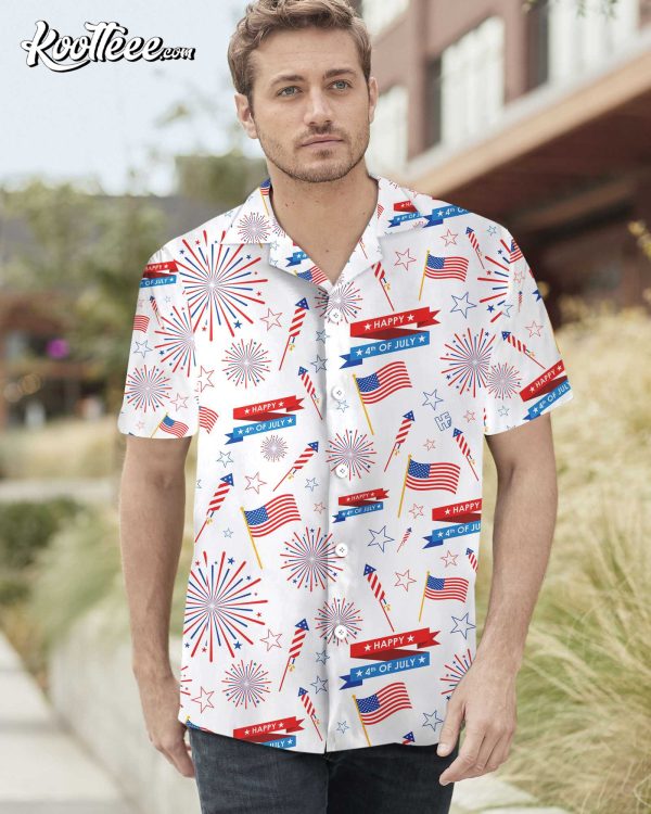 4th Of July America Flag Firework Pattern Hawaiian Shirt