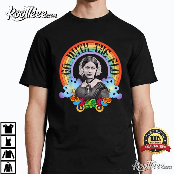 Florence Nightingale Nurse Go With Flo Retro Rainbow T-Shirt