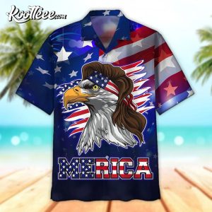 Blue Merican With Eagle Independence Hawaiian Shirt