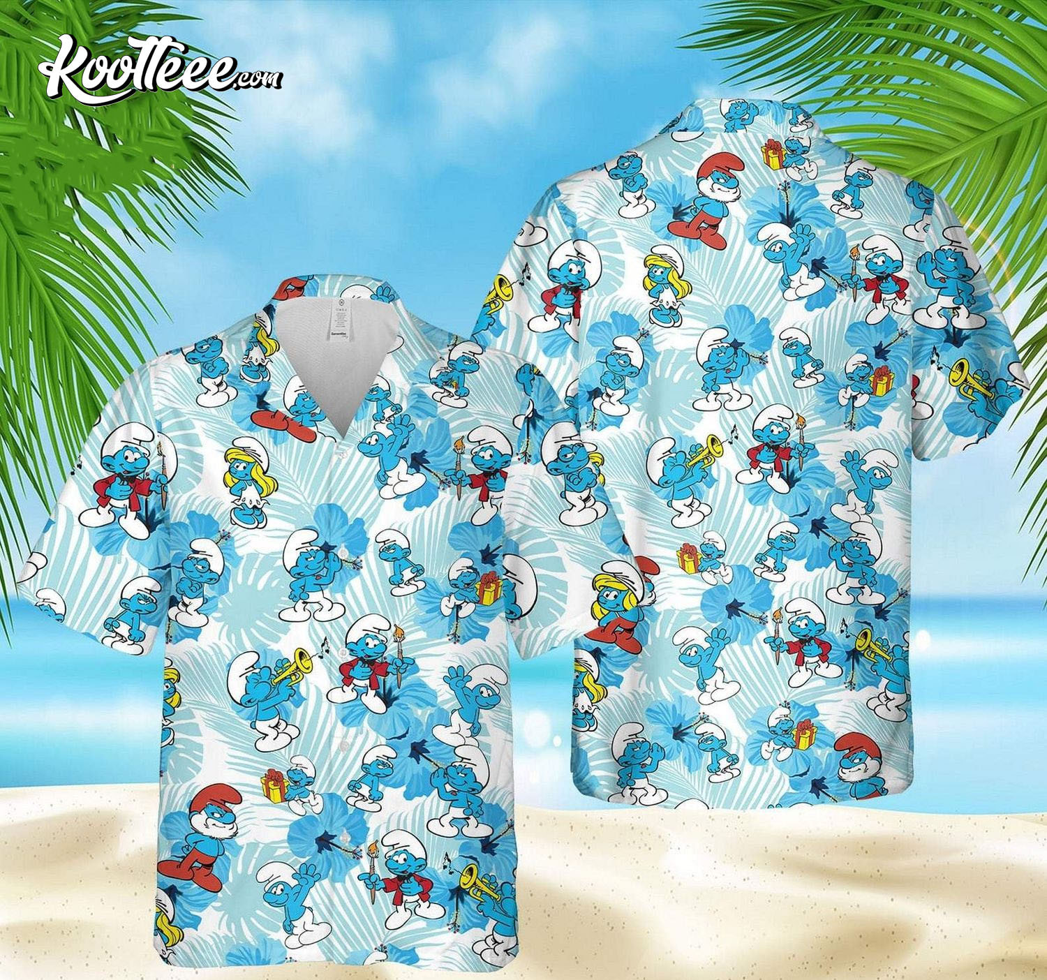 The Smurfs Hibiscus Palm Leaves Hawaiian Shirt