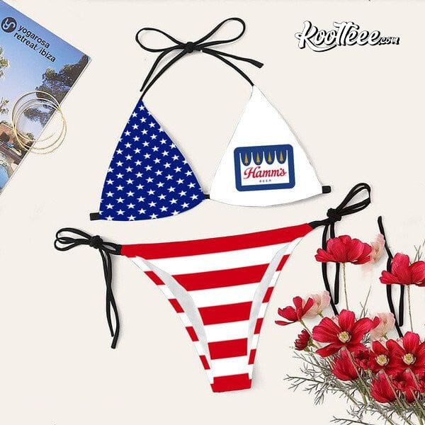 American Flag Hamm’s Beer Bikini Set Swimsuit Beach