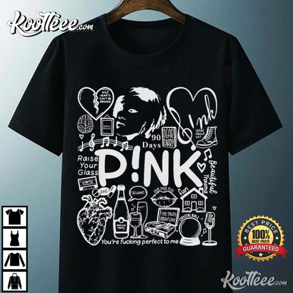 Pink Trustfall Doodle Art Merch Album Lyrics T-Shirt
