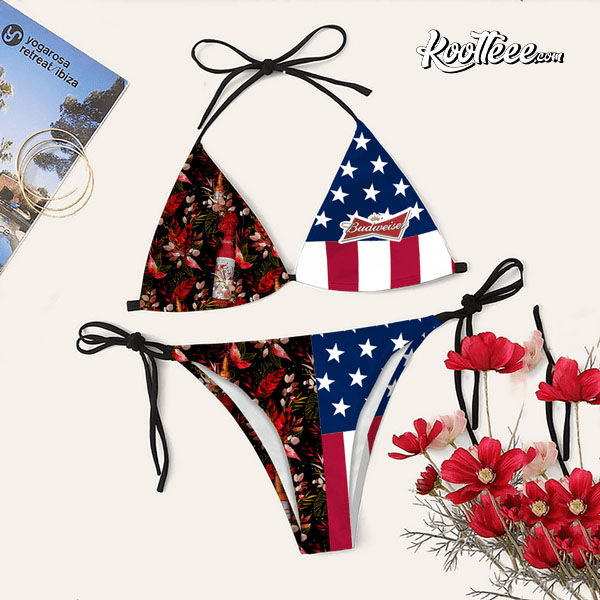 Tropical American Flag Budweiser Bikini Set Swimsuit
