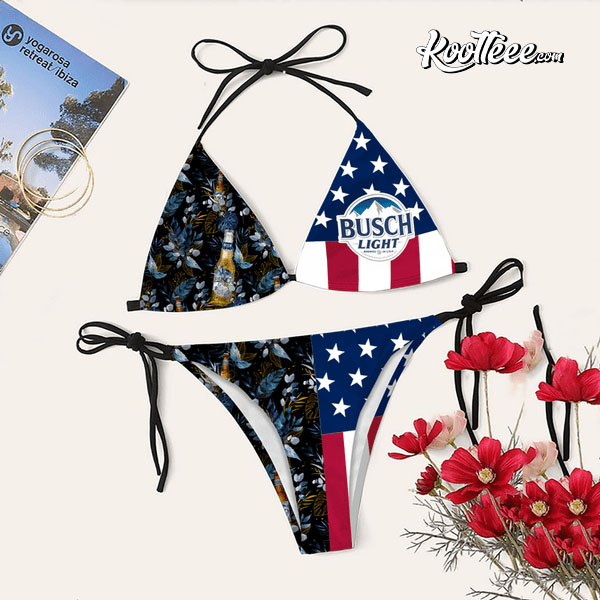 Tropical American Flag Busch Light Bikini Set Swimsuit
