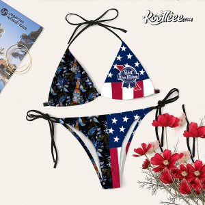 Tropical American Flag Pabst Blue Ribbon Bikini Set Swimsuit