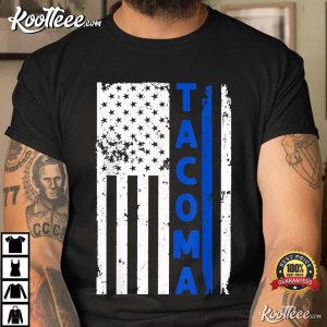 Thin Blue Line Tacoma WA Distressed National Police Week T Shirt 2
