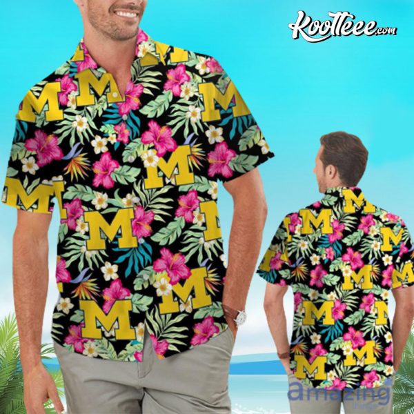 Michigan Wolverines Hibiscus Hawaiian Shirt