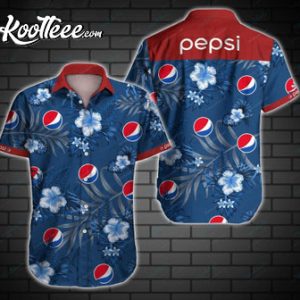 Pepsi Leaf Flower Pattern Curved Hawaiian Shirt