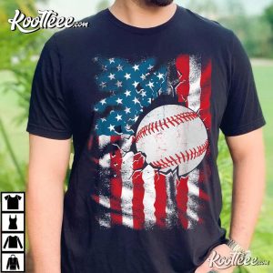 Patriotic Baseball 4th Of July Men USA American Flag T-Shirt