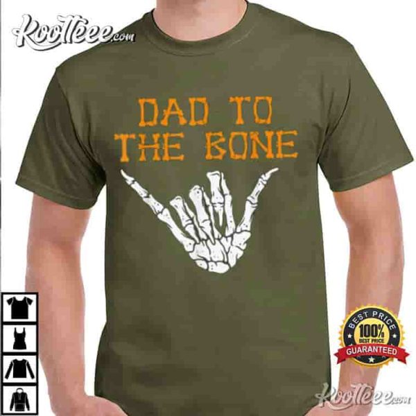 Mens Dad To The Bone Spooky Skeleton Hand Halloween T-Shirt