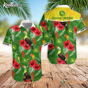 John Deere Tropical Parrot With Flower And Leave Best Hawaiian Shirt