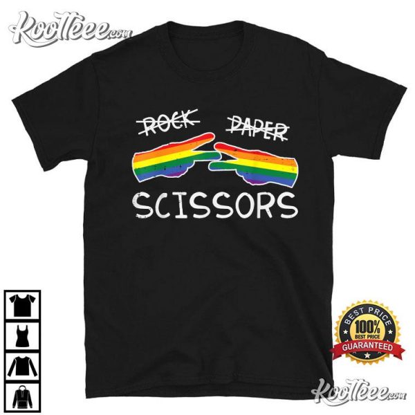 Gay Lesbian Rock Paper Scissors Fun Rainbow Pride T-Shirt