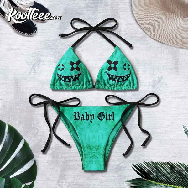 Baby Green Face Skull Micro Triangle Bikini Swimsuit