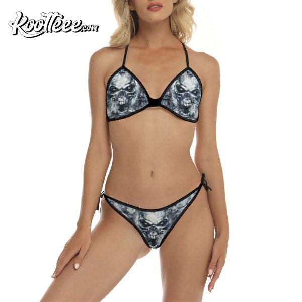 Grey Skull Smoke Gothic Micro Triangle Bikini Swimsuit