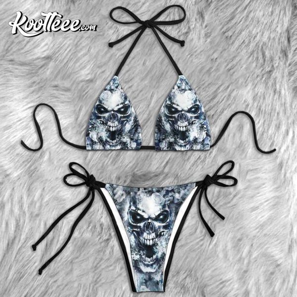 Grey Skull Smoke Gothic Micro Triangle Bikini Swimsuit