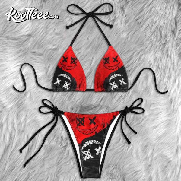 Red Black Emo Skull Micro Triangle Bikini Swimsuit