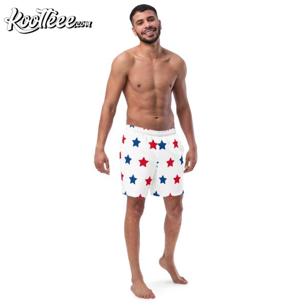 Patriotic Recycled Star Pattern Swimwear Independence Day Shorts