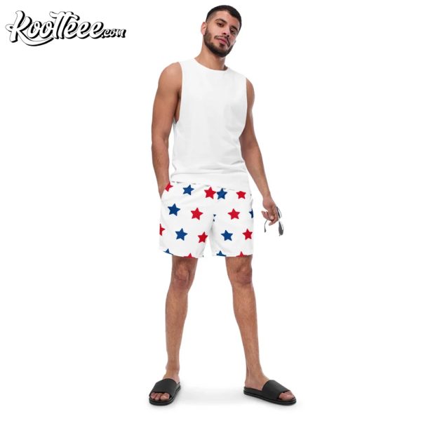 Patriotic Recycled Star Pattern Swimwear Independence Day Shorts