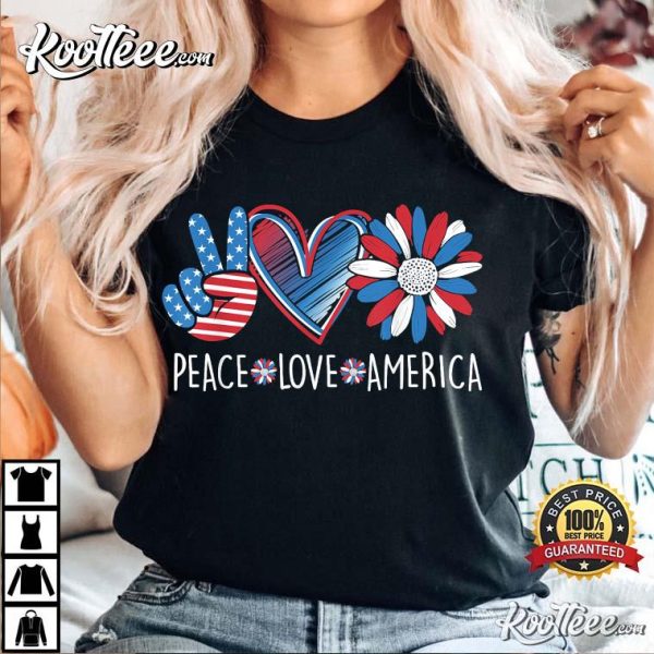 Peace Love America Daisy 4th July T-Shirt