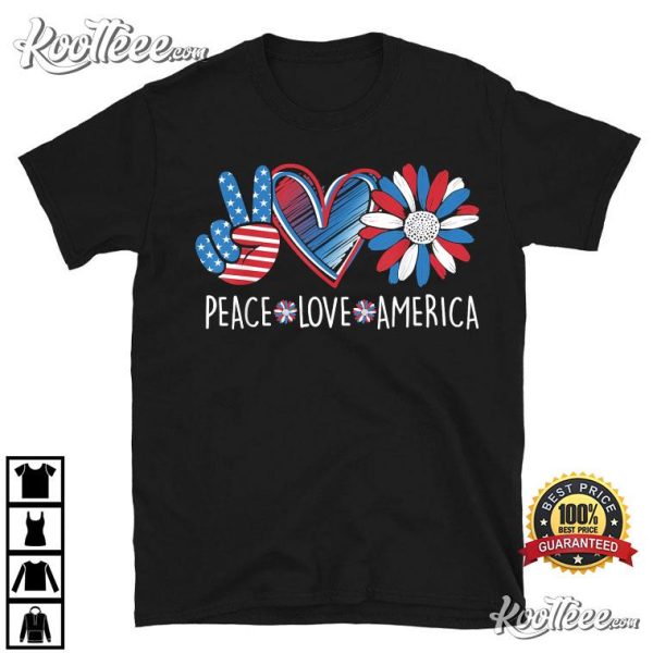 Peace Love America Daisy 4th July T-Shirt