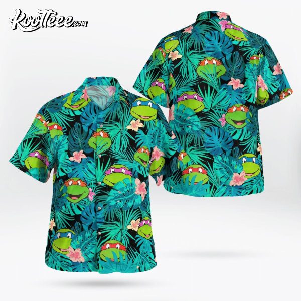 Blue Ocean Turtle Tropical Leaf Hawaiian Shirt