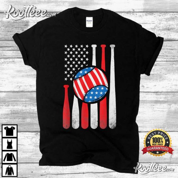 Patriotic Baseball 4th Of July USA American Flag T-Shirt