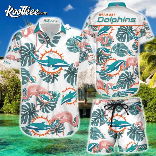 NFL Miami Dolphins Leaf Pattern Hawaiian Shirt And Shorts