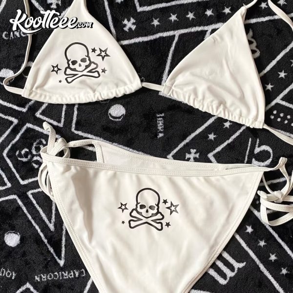 White Gothic Star Skull Bikini Swimsuit