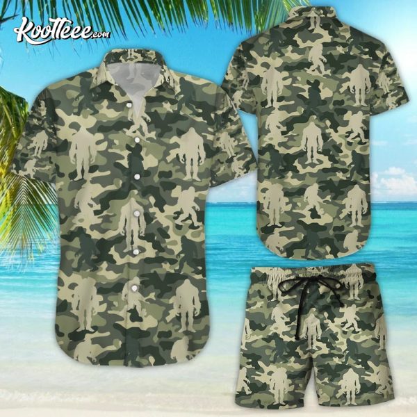 Amazing Bigfoot Camo Tropical Hawaiian Aloha Shirt And Shorts