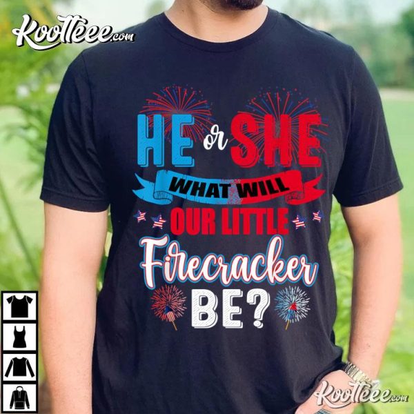 He Or She What Will Our Little Firecracker Be Gender Reveal T-Shirt