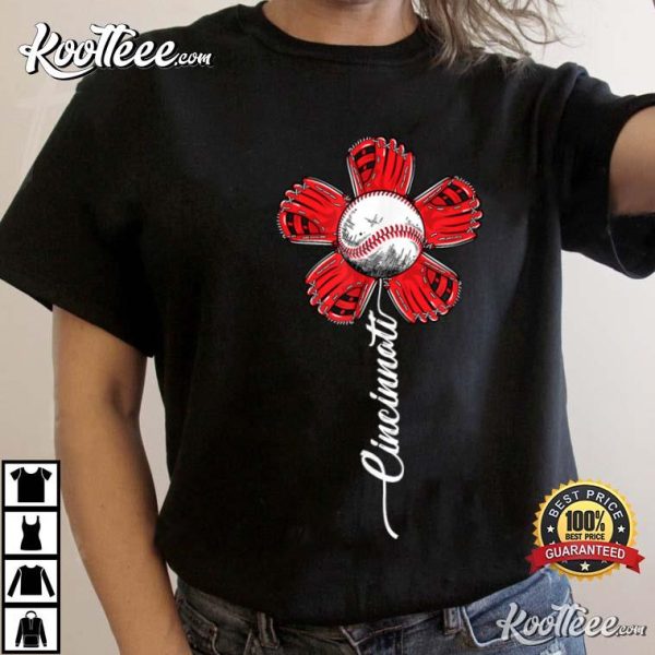 Cincinnati Baseball Flower Vintage Baseball Fans T-Shirt