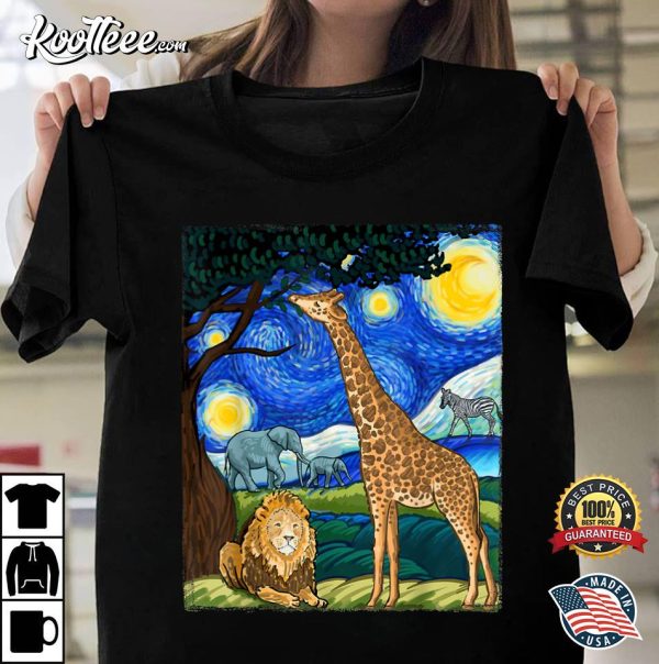 Night Safari Starry Night Zoo Animals T-Shirt