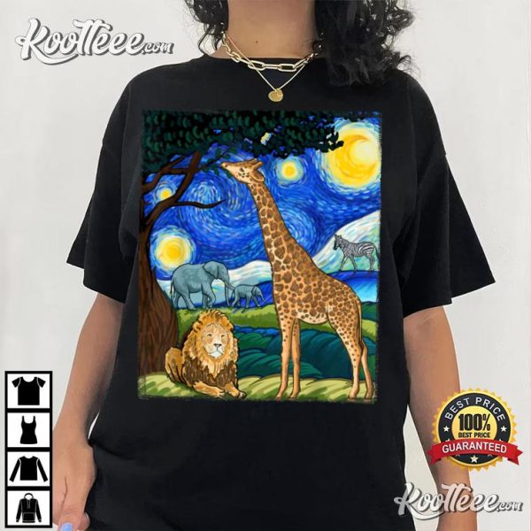 Night Safari Starry Night Zoo Animals T-Shirt