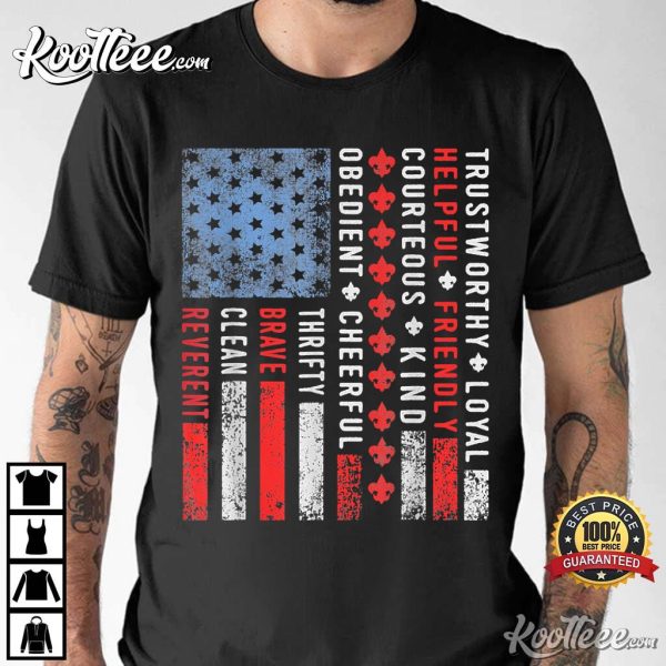 Vintage US America Flag Scout Law T-Shirt