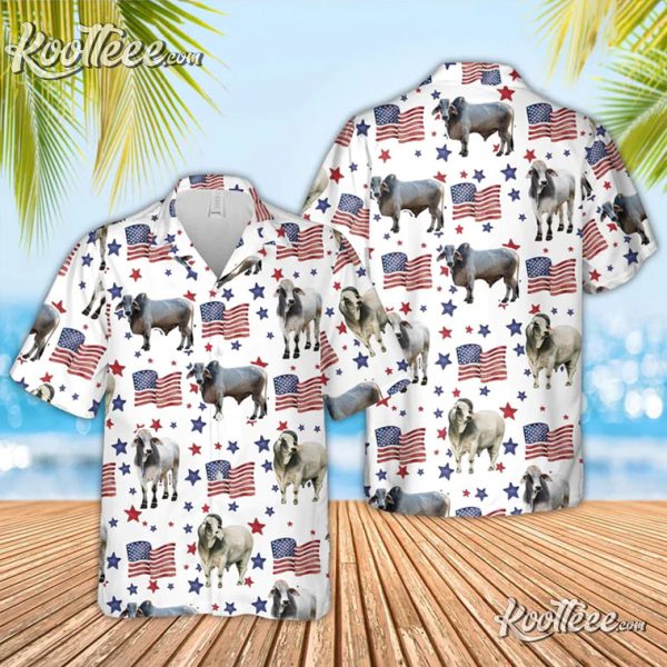 4th Of July Cow Lover Brahman American Flag Pattern Trendy Hawaiian Shirt