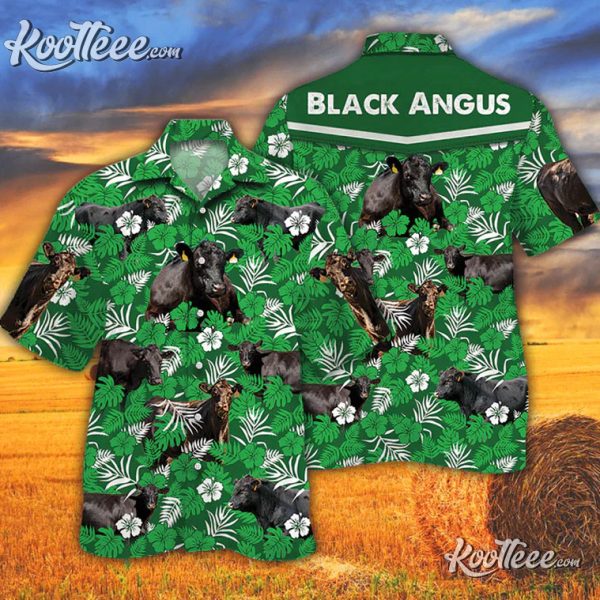 Angus Cattle Lovers Green Floral Pattern Trendy Hawaiian Shirt