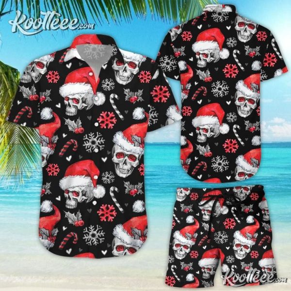 Christmas Skulls With Candy Canes Aloha Shirt And Short