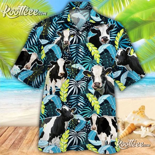 Holstein Friesian Cattle Lovers Jungle Leaves Trendy Hawaiian Shirt