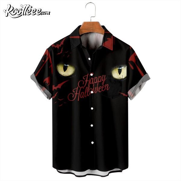 Black Cat Eye Happy Halloween Hawaiian Shirt