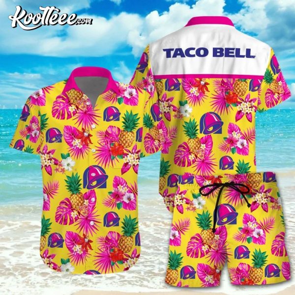 Taco Bell Pink Yeallow Hawaiian Shirt And Shorts