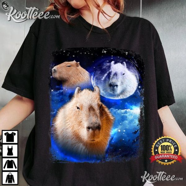 Capybara Meme Moon Funny Capybaras Vintage Kawaii T-Shirt
