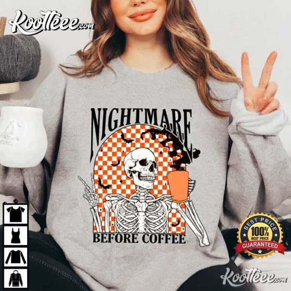 Funny Halloween Nightmare Before Coffee Skeleton T-Shirt