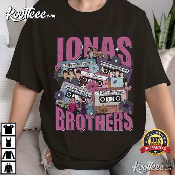 Retro Jonas Brothers Cassette Five Albums One Night Tour T-Shirt