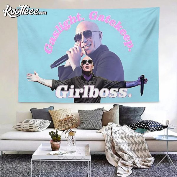 Pitbull Gaslight Gatekeep Girlboss Meme Wall Tapestry