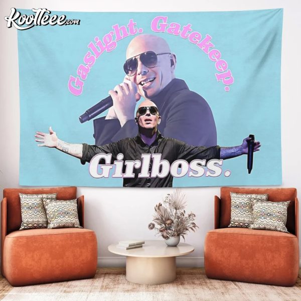 Pitbull Gaslight Gatekeep Girlboss Meme Wall Tapestry