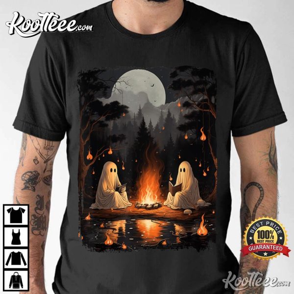 Vintage Ghost Book Reading Camping Halloween T-Shirt