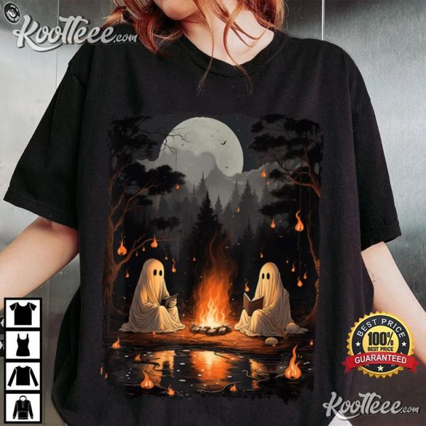 Vintage Ghost Book Reading Camping Halloween T-Shirt
