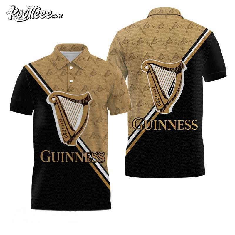 Guinness Beer Black and Beige Diagonal Polo Shirt
