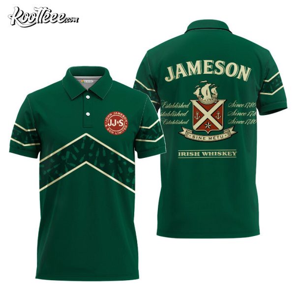 Jameson Irish Whiskey Green Wine Pattern Polo Shirt