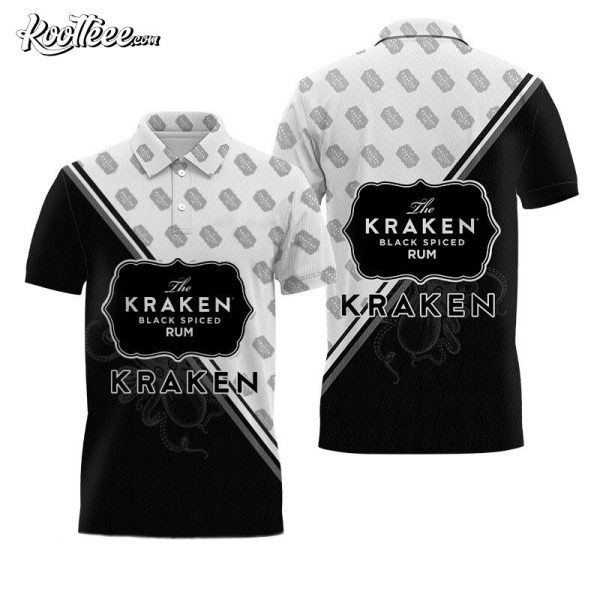 Kraken Rum Black and White Diagonal Polo Shirt